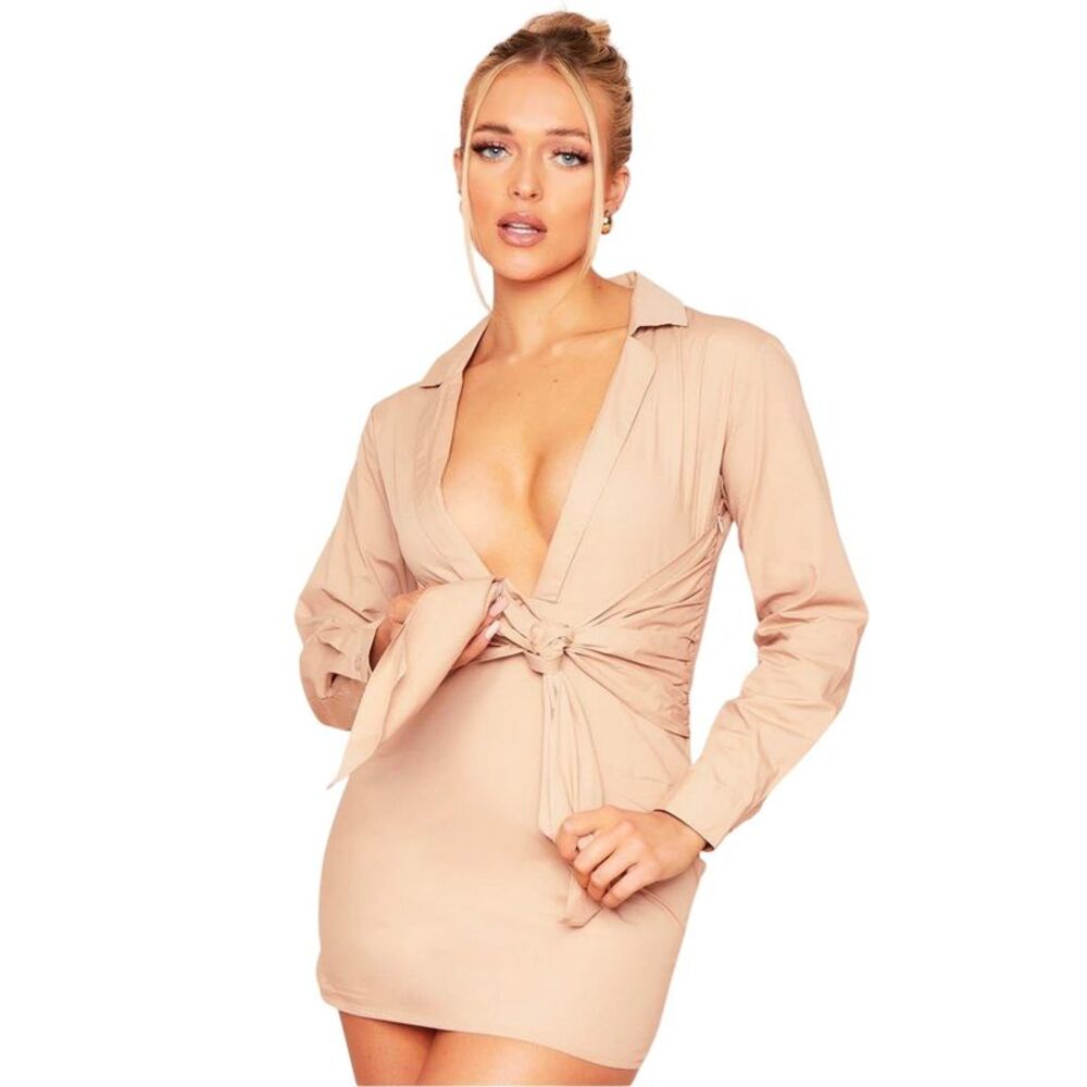 Missy Empire Womens/Ladies Plunge Mini Dress / Beige